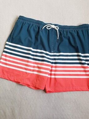 Chaps Men's 3XL Navy, White and Coral‎ Stripe Swim Trunks